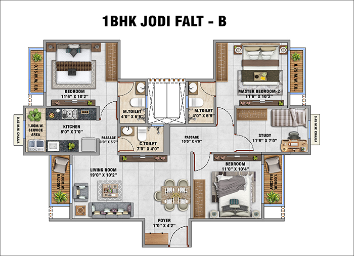 Floor Plan 1 BHK Option 2