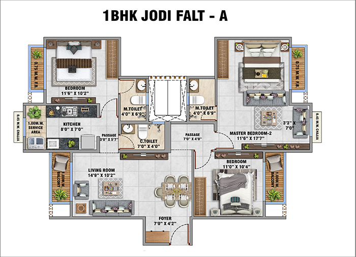 Floor Plan 2 BHK Option 1