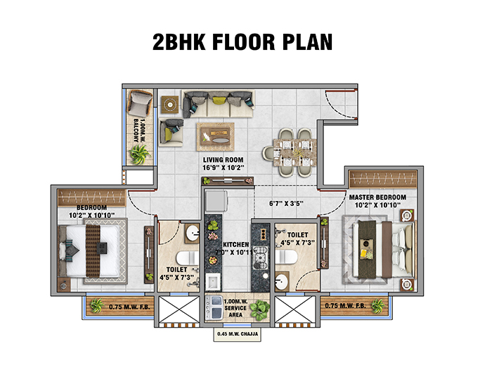 Floor Plan 2 BHK Option 2